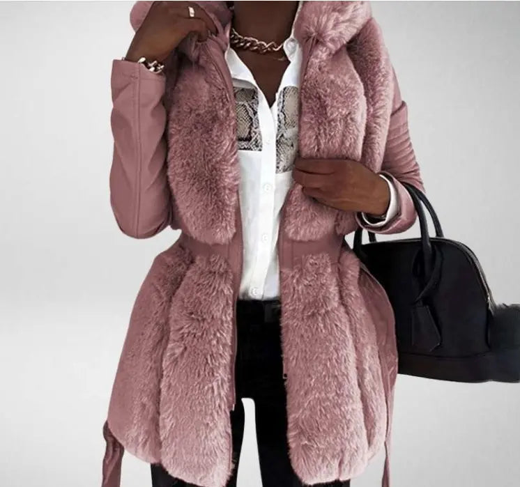 Neue Stil Pelz Gürtel Gürtel Mit Kapuze Zipper Jacke für Damen