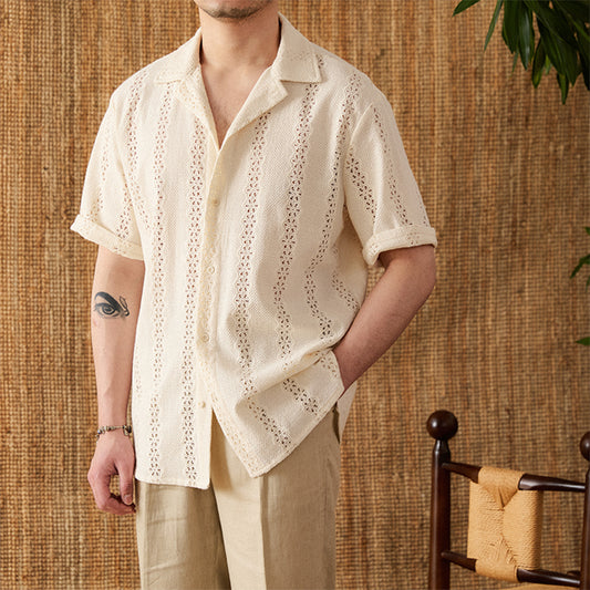 Sommerliches Cuban-Collar Kurzarm-Hemd