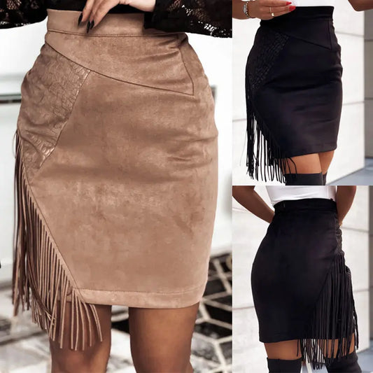 Modischer, unregelmäßiger High-Waist-Rock aus Wildleder für Damen