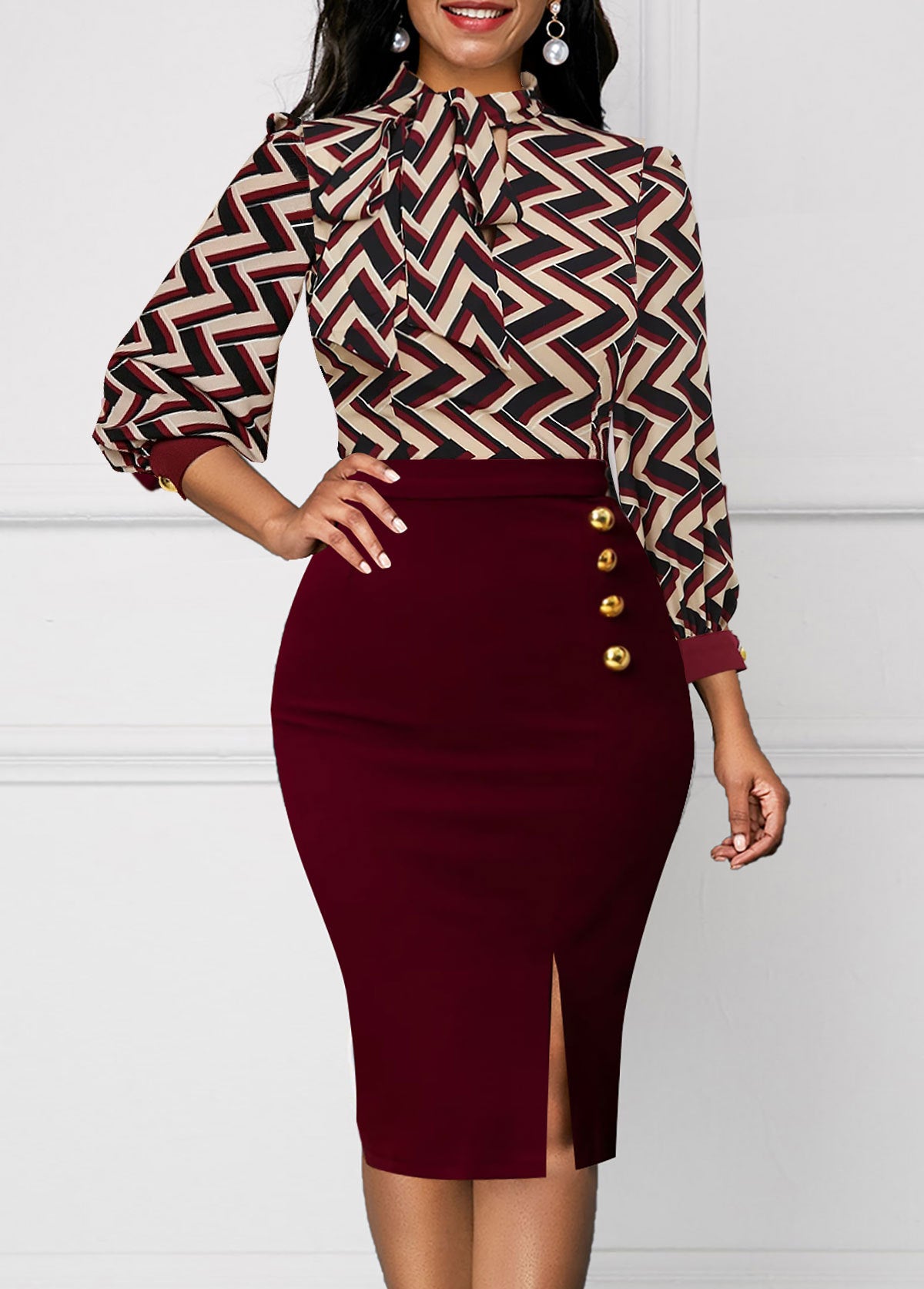 Fashion Digital Bedrucktes Langarm-Kleid für Damen