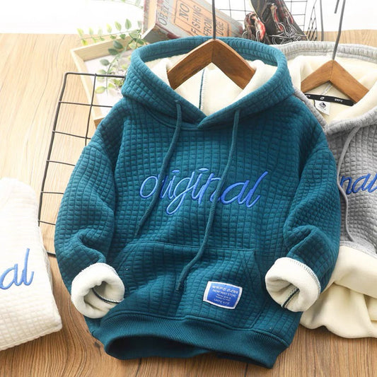 Jungen Kapuzenpullover mit Fleece, bestickt, Voll-Velours