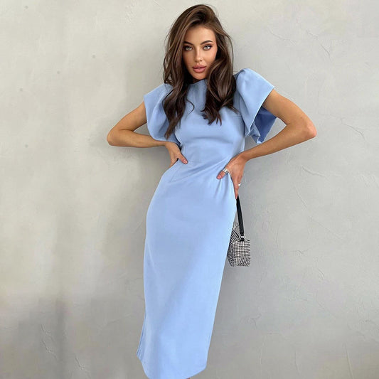 Modisches lässiges Damenkleid mit hohem Taillenbund und schmalem Schnitt