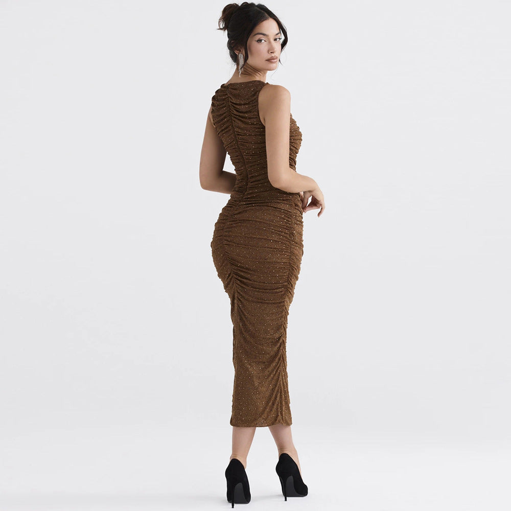 Enges Plissiertes Partykleid mit Seitenschlitz für Damen