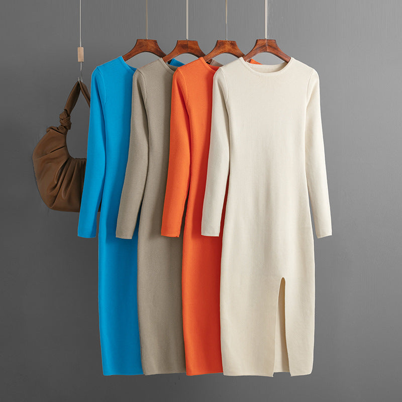 Langärmliges Slim-Fit-Strickkleid für drunter
