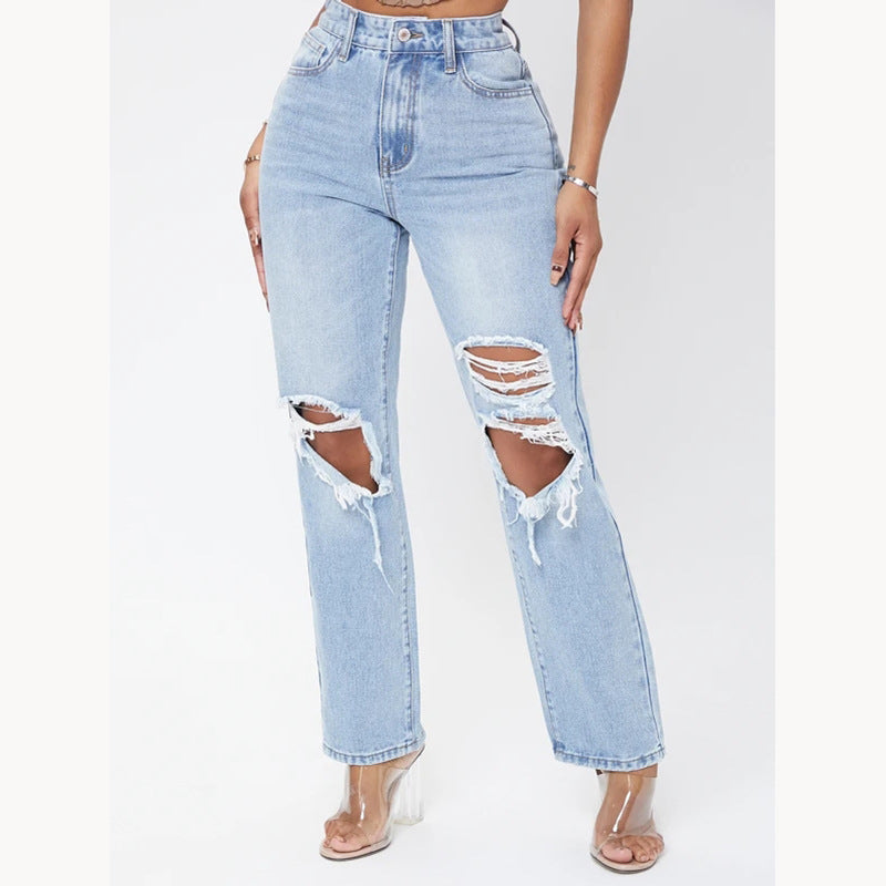 Modische Damenjeans mit hoher Taille und Waschung