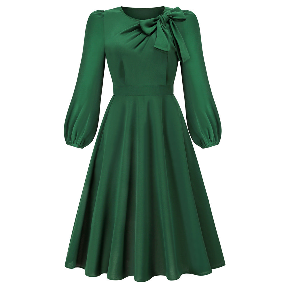 Herbst- und Winterkleid mit langen Ärmeln, Rundhalsausschnitt und Schleife