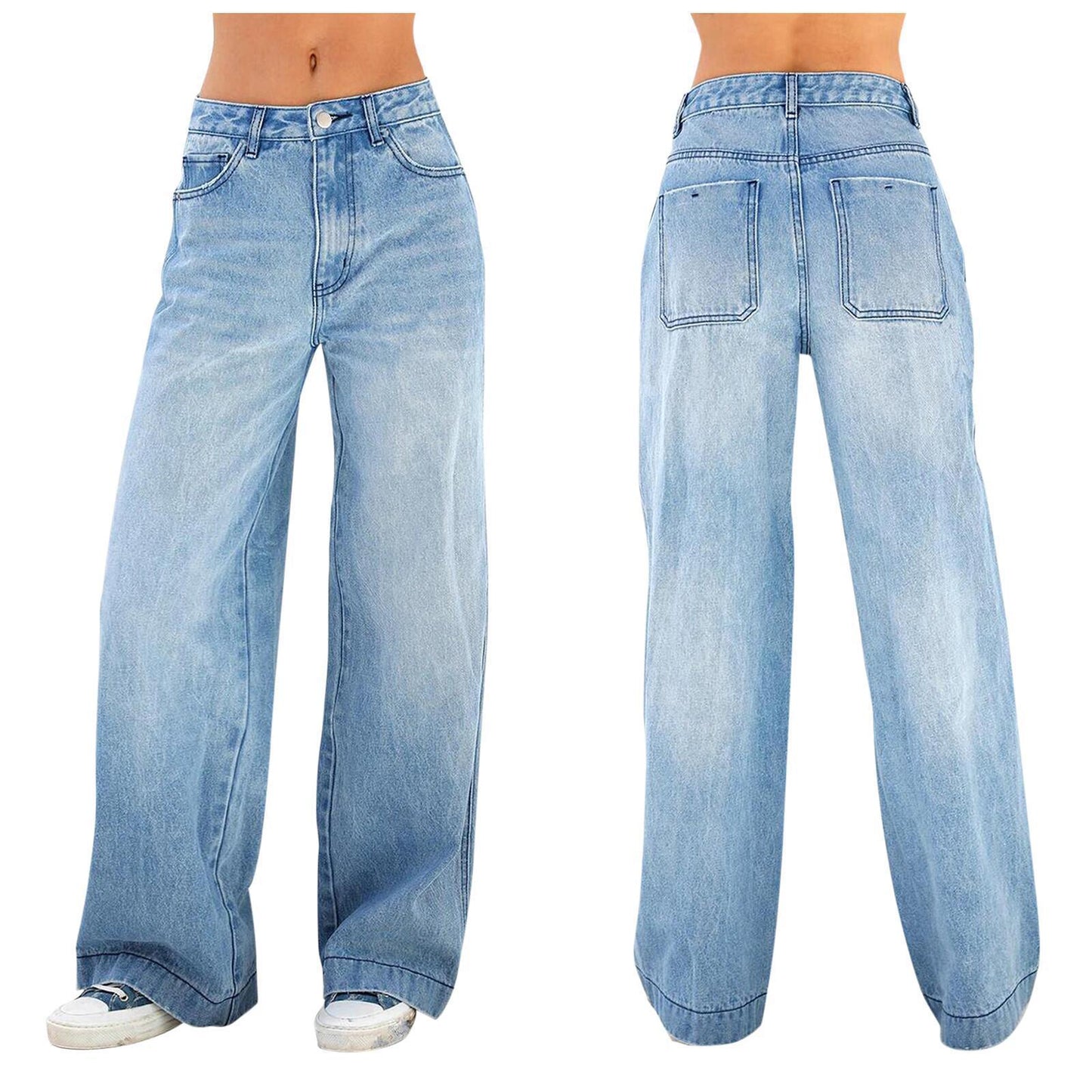 Hoch taillierte Jeans im europäischen und amerikanischen Stil mit weiten Beinen