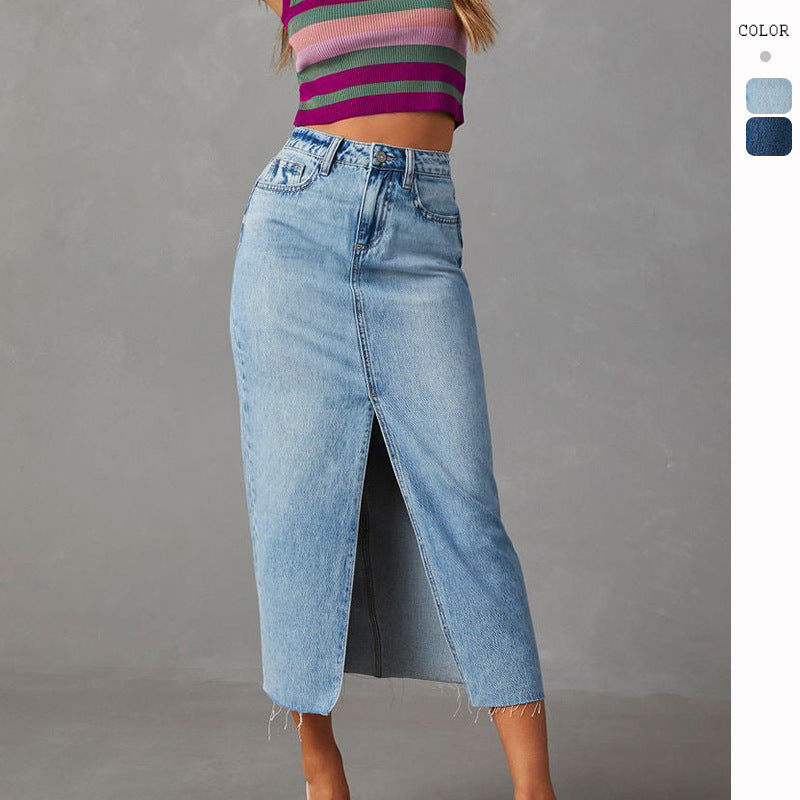 Damenmode Schlankernde Denim-Rock