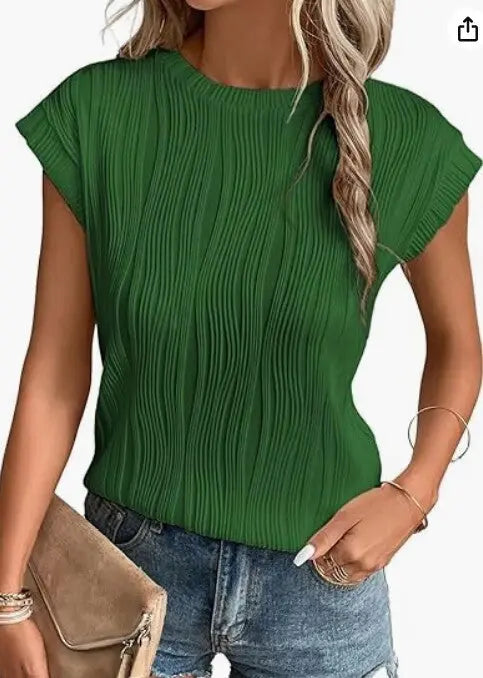 Einfarbiges Sommer-T-Shirt für Damen mit Rundhalsausschnitt und superkurzen Ärmeln