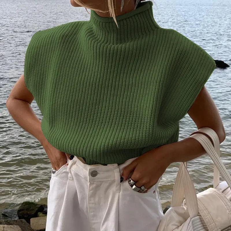 Kurzarm Rollkragenpullover für Damen in Uni-Farben