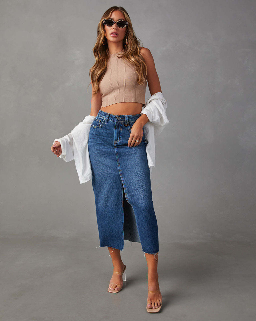 Damenmode Schlankernde Denim-Rock