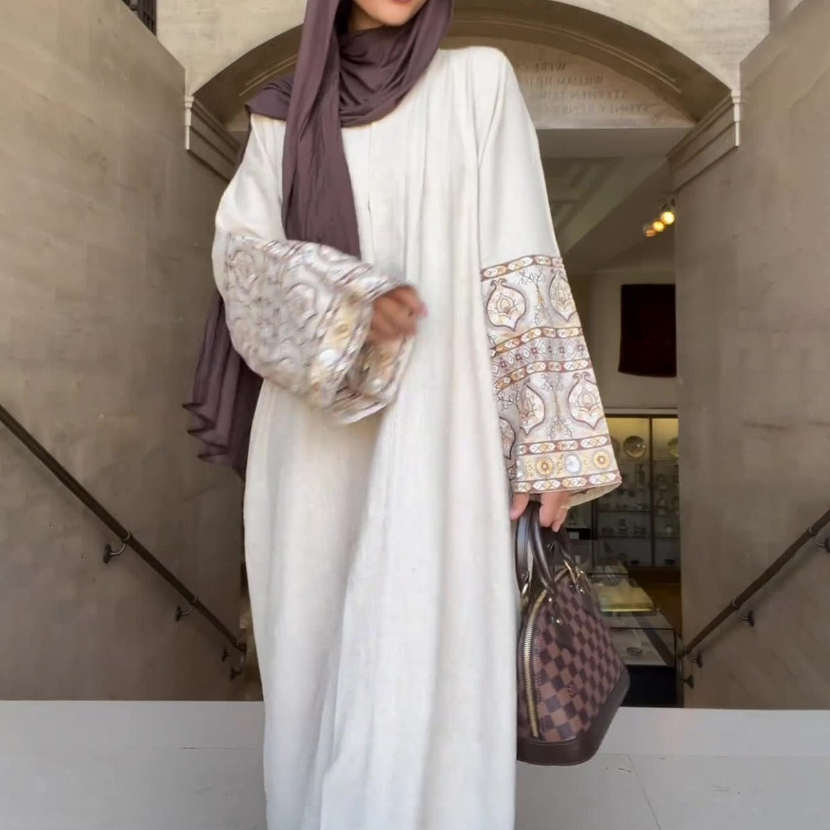 Bohème-Stil Bedrucktes Damenkleid mit Puffärmeln und lockerem Retro-Look