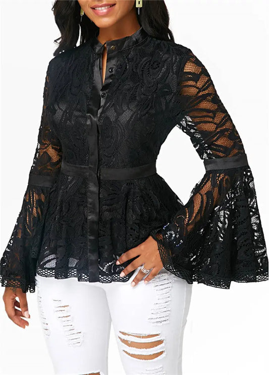 Frauen SpitzeBluse Tops Casual Dame Kleidung