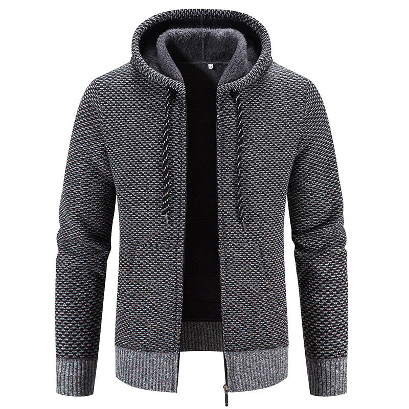 Herren Kapuzen-Cardigan mit Fleece-Futter
