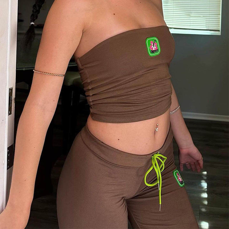 Mode Stickerei Rohr Top hohe Taille Damen zweiteiliges Set