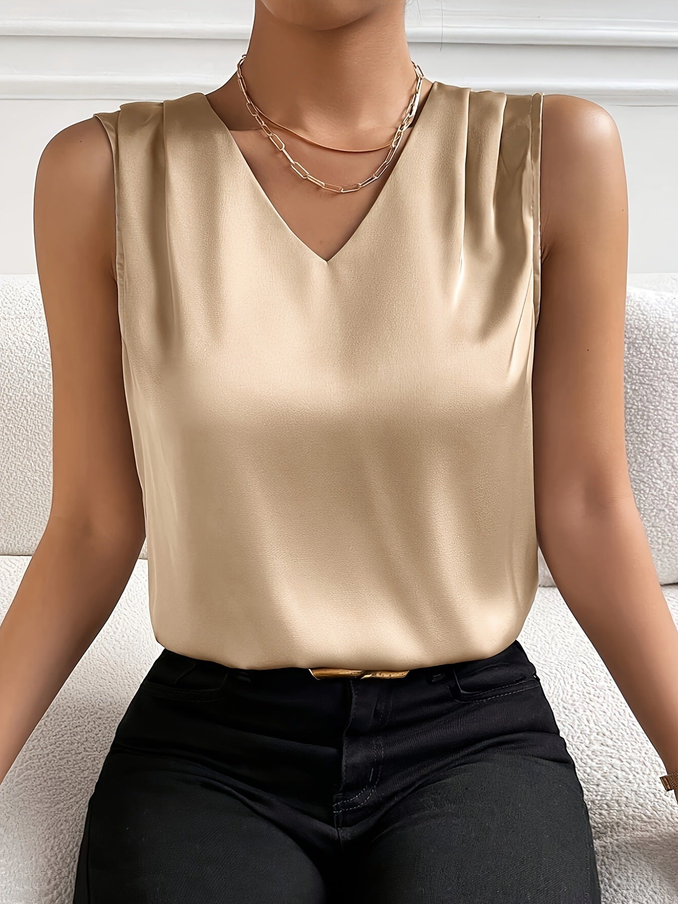 Damen Satin Temperament Pendler Weste Unterteilungsoberteil