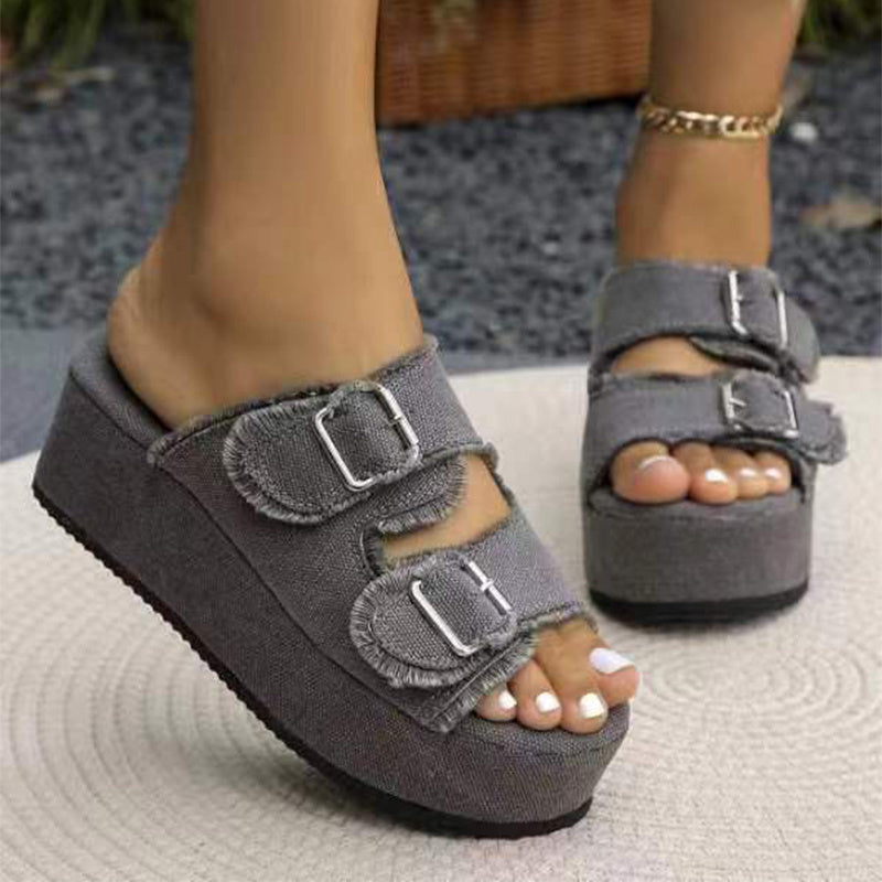 Damen Denim-Sandalen mit Schnalle