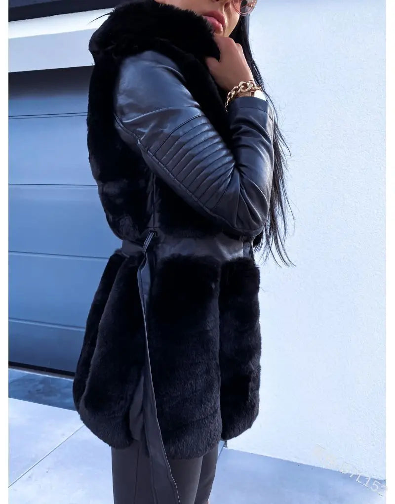 Neue Stil Pelz Gürtel Gürtel Mit Kapuze Zipper Jacke für Damen