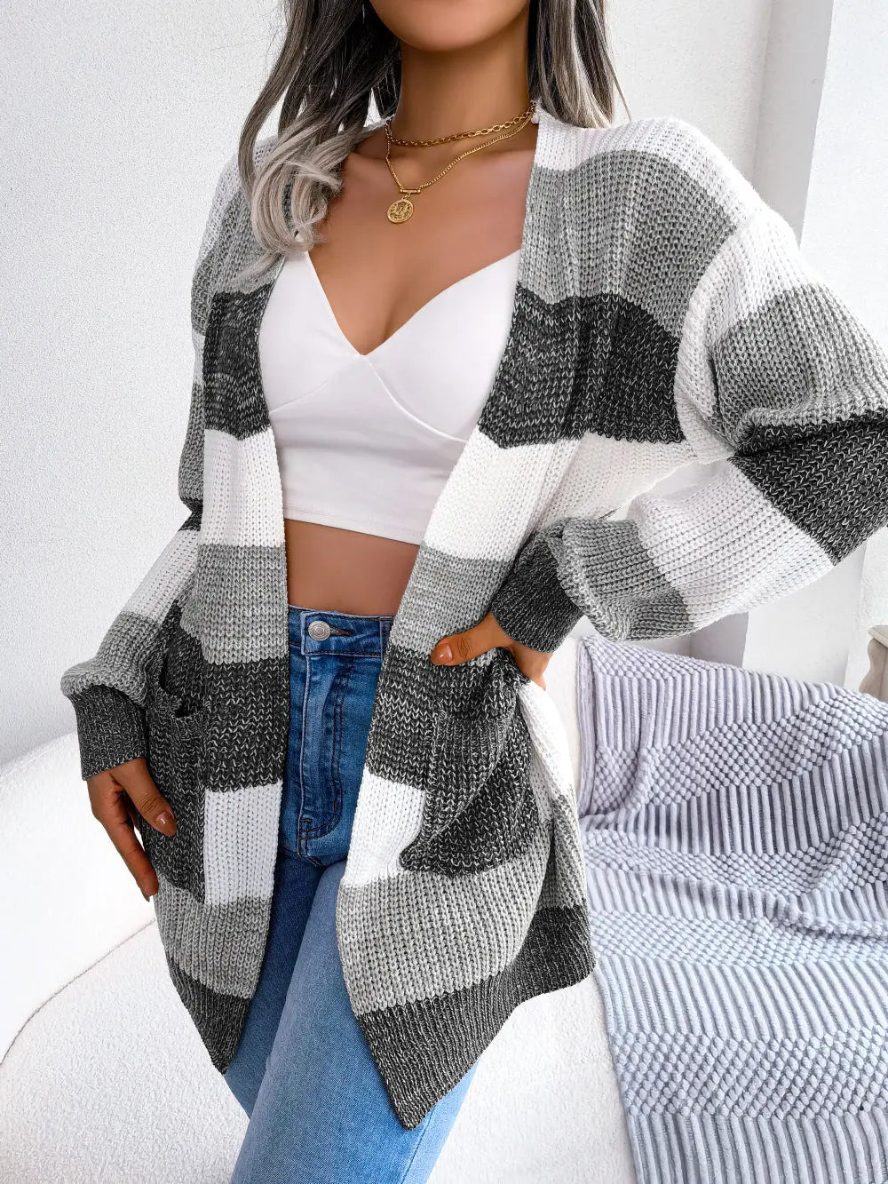 Damen Cardigan-Jacke mit Lässigen Laternenärmeln"