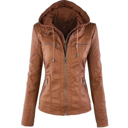 Abnehmbare Solide Lederjacke mit Revers