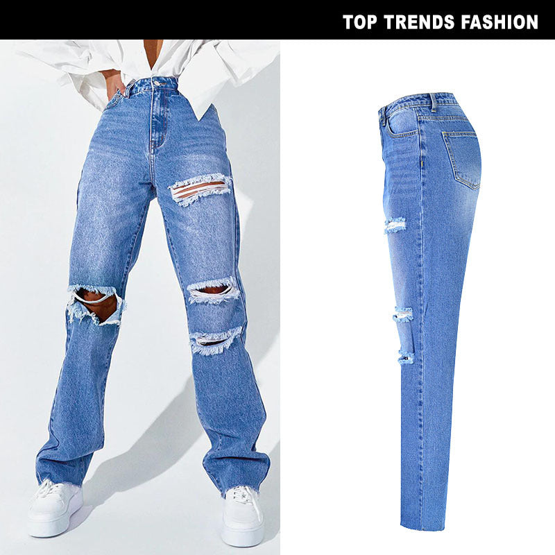 Damen-Hose mit geradem Bein aus Baumwoll-Denimstoff