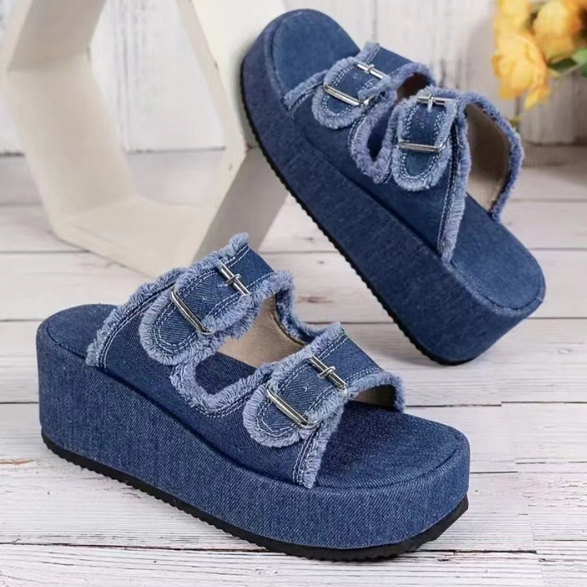 Damen Denim-Sandalen mit Schnalle
