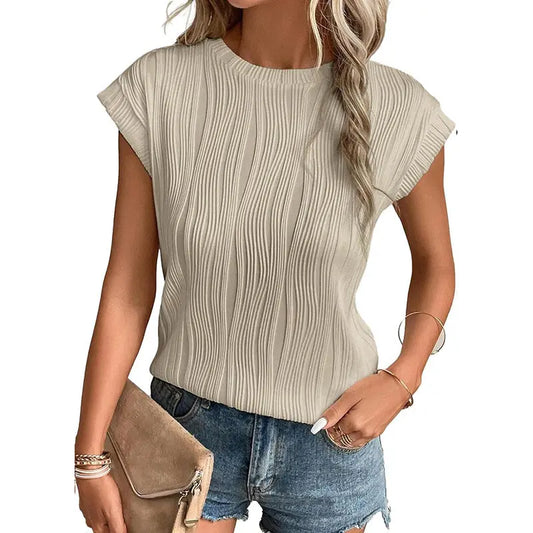 Einfarbiges Sommer-T-Shirt für Damen mit Rundhalsausschnitt und superkurzen Ärmeln