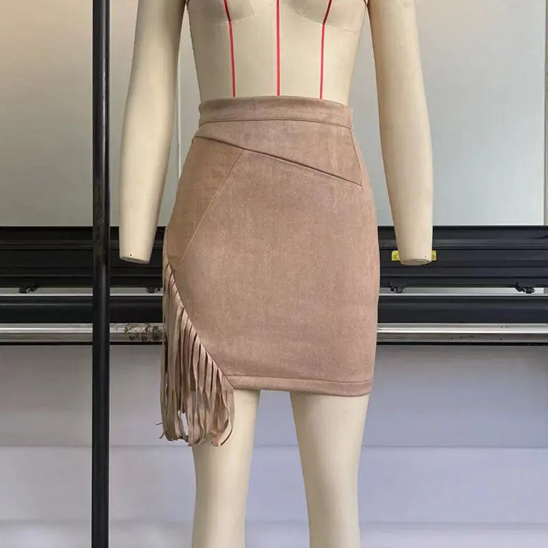 Modischer, unregelmäßiger High-Waist-Rock aus Wildleder für Damen