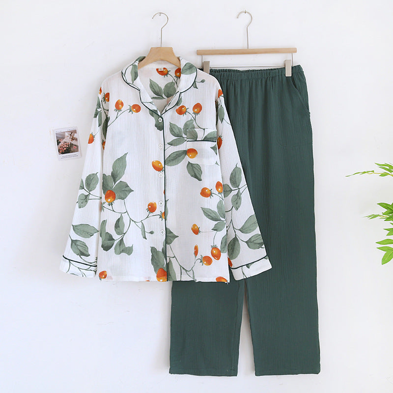 Damen Doppellagiger reiner Baumwollgaze Pastoral Pyjama-Heimanzug