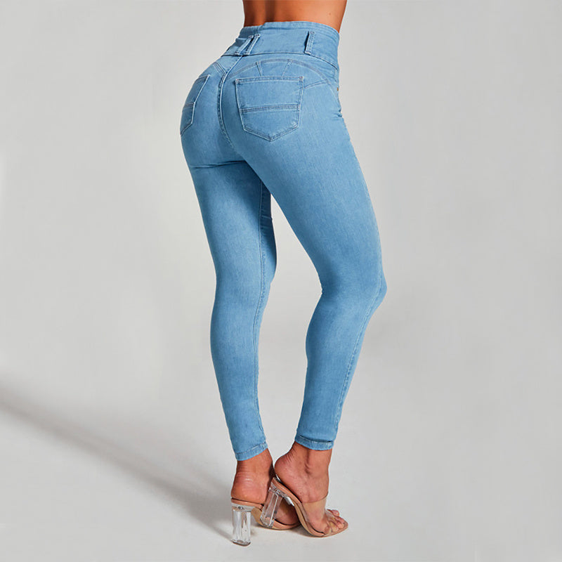 Damen hohe Taille Enge Stretch-Form und Hüft lifting Jeans