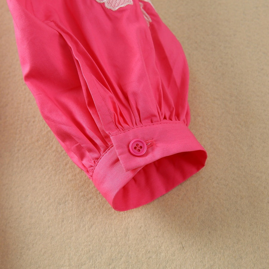Baumwollstickerei Revers Elastische Taille Langarm Kleid