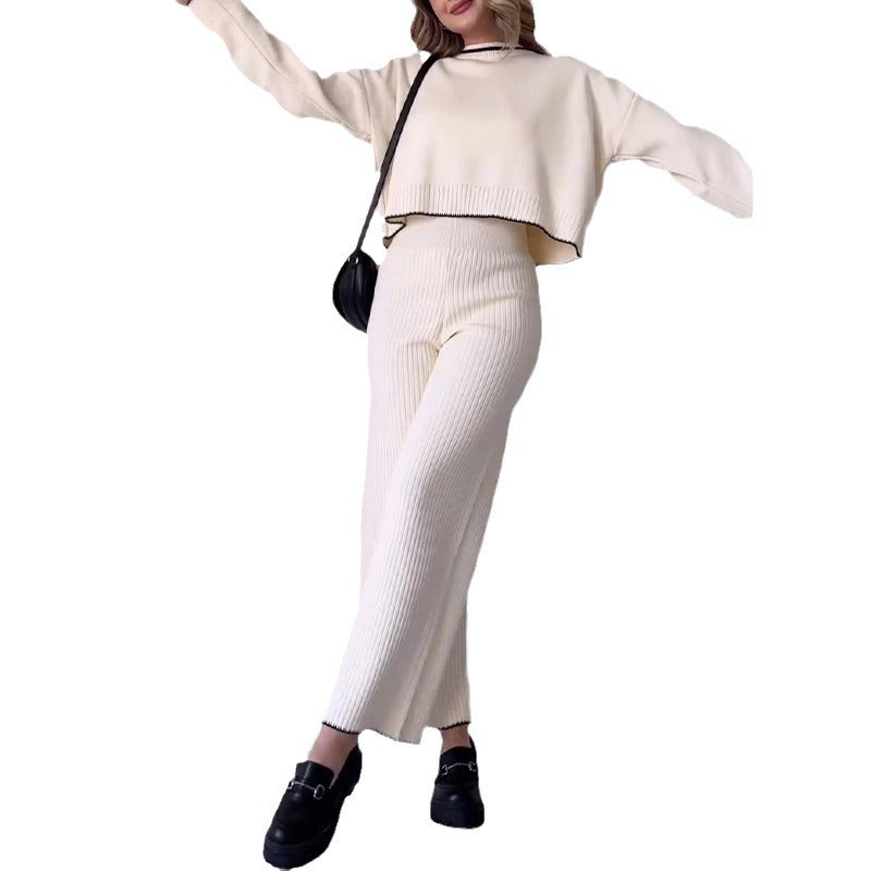 Elegantes Rundhals-Sweater-Set in einfarbiger Mode für Damen
