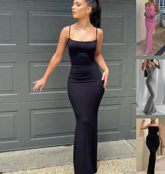 Verführerisches Spaghetti-Träger-Langkleid für Damen