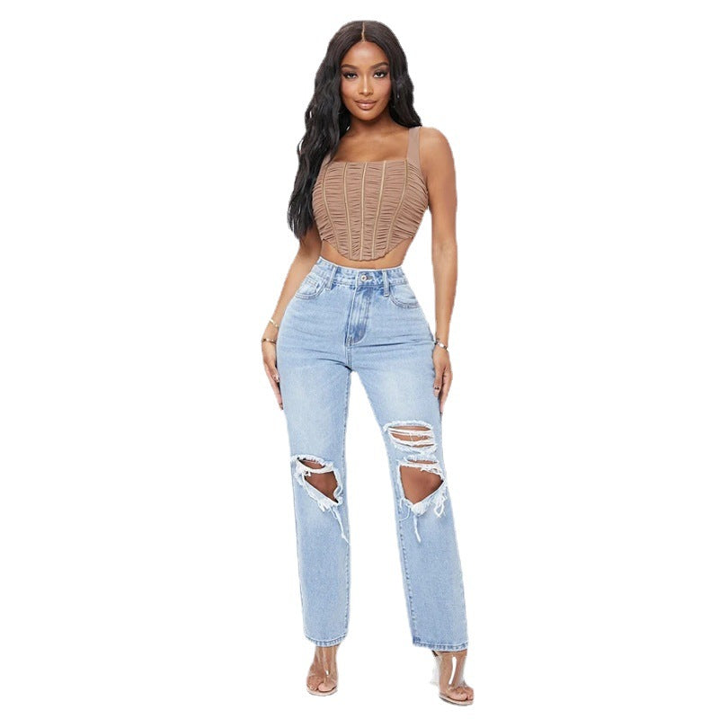 Modische Damenjeans mit hoher Taille und Waschung