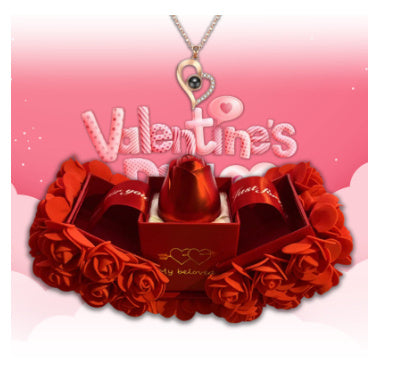 Valentinstagsgeschenk – Seifenrosen-Box mit Kristallanhänger und Ewiger-Blumen-Schmuckbox - FashionGlam