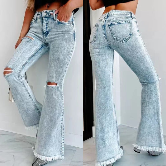 Damenmode Waschung High Waist Zerrissene Jeans