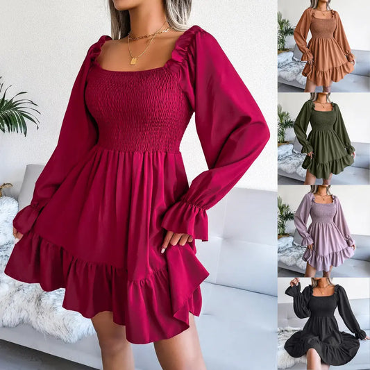 Schwingendes Kleid mit ausgestellten langen Ärmeln und quadratischem Ausschnitt für Frauen