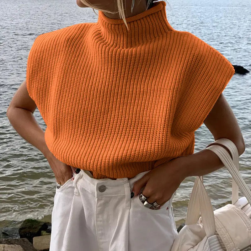Kurzarm Rollkragenpullover für Damen in Uni-Farben