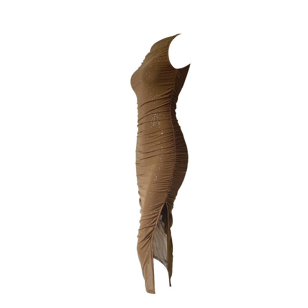 Enges Plissiertes Partykleid mit Seitenschlitz für Damen