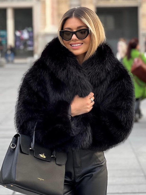 Damen Toka Fox Imitationspelz Mantel