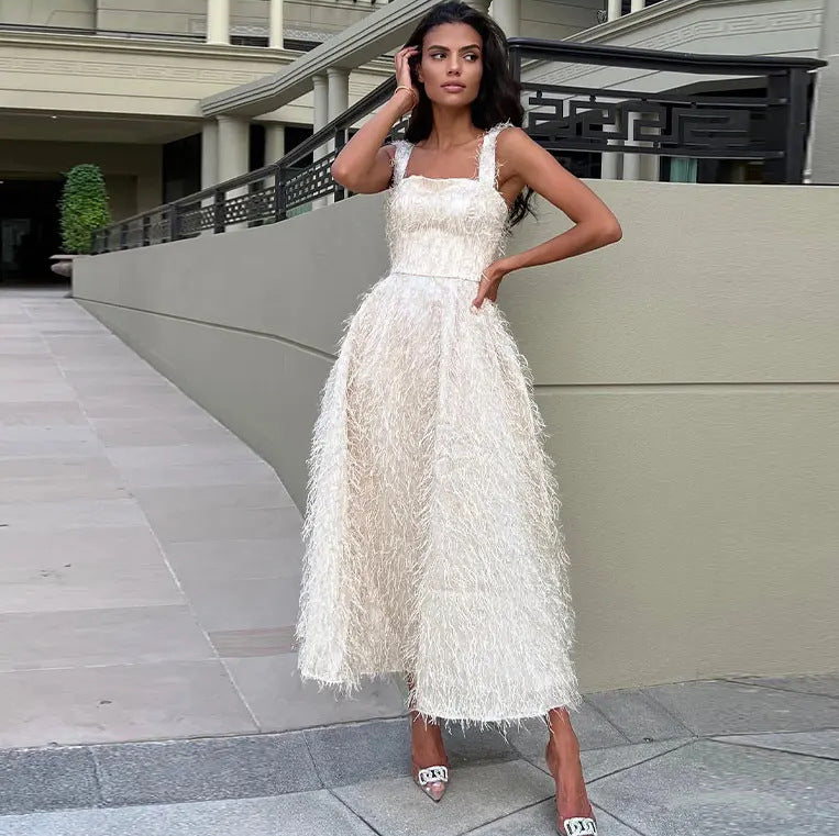 Edles Damen ärmelloses Quastenkleid