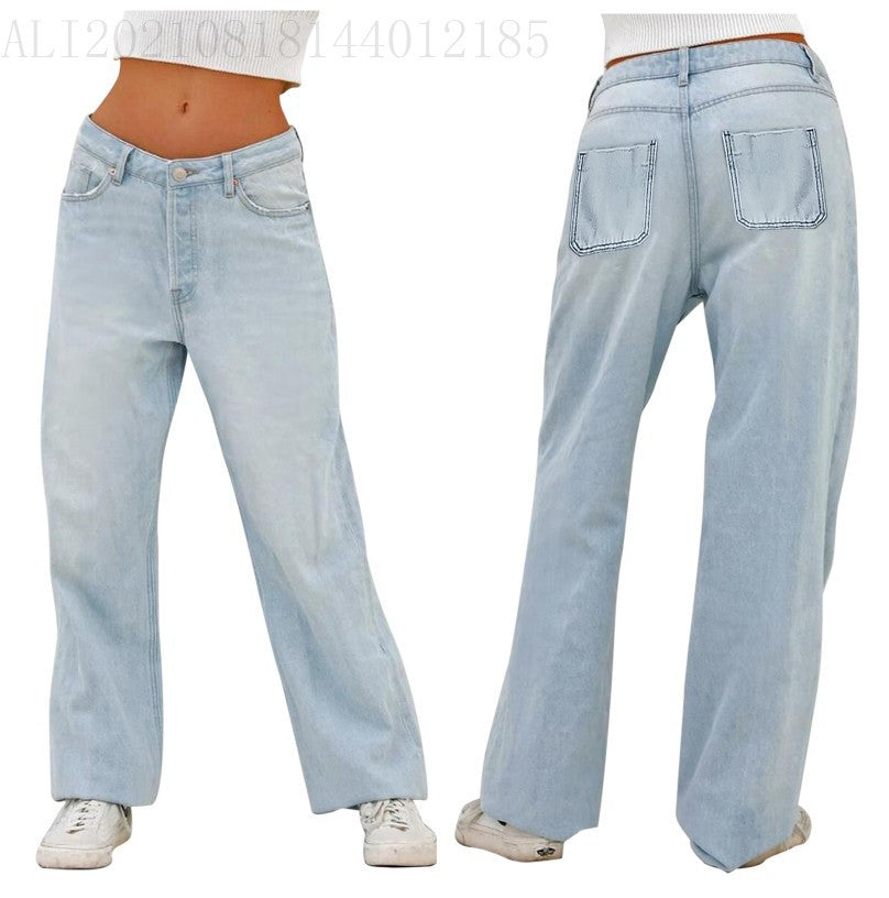 Hoch taillierte Jeans im europäischen und amerikanischen Stil mit weiten Beinen