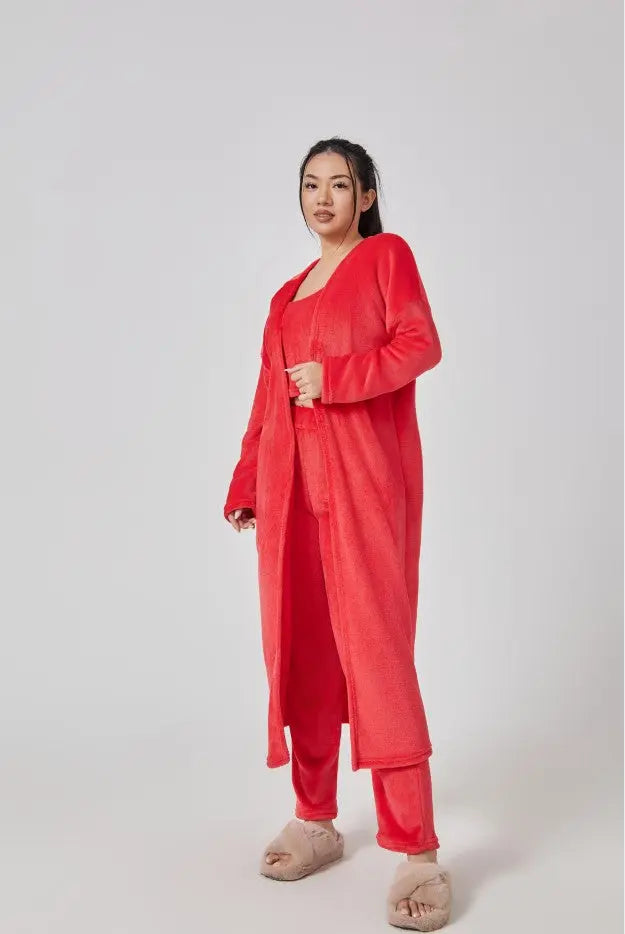 Gemütliches Schlafanzug-Set: 3-teiliges Lounge-Set für Damen, süße Loungewear für kalte Wintertage