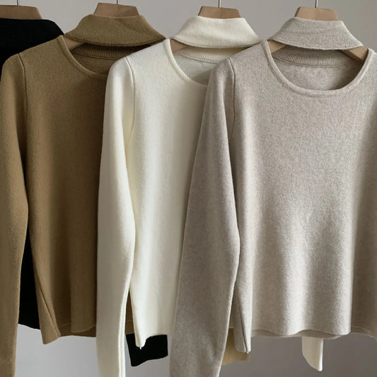 Damen Strickpullover mit dickem Design und Halterneck Langarm