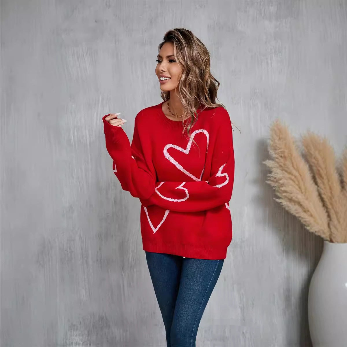 Damen Valentinstags-Pullover mit Herzmotiv - FashionGlam