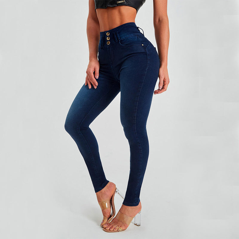 Damen hohe Taille Enge Stretch-Form und Hüft lifting Jeans