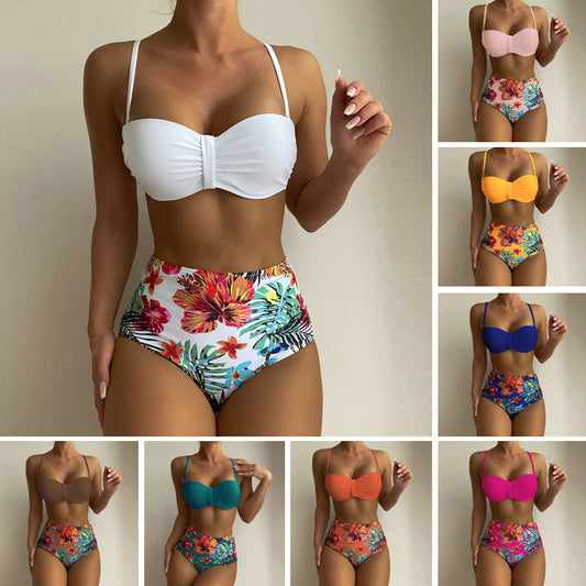 Blumiger Damen-Bikini mit Spaghetti-Trägern - Zwei-teiliger Badeanzug