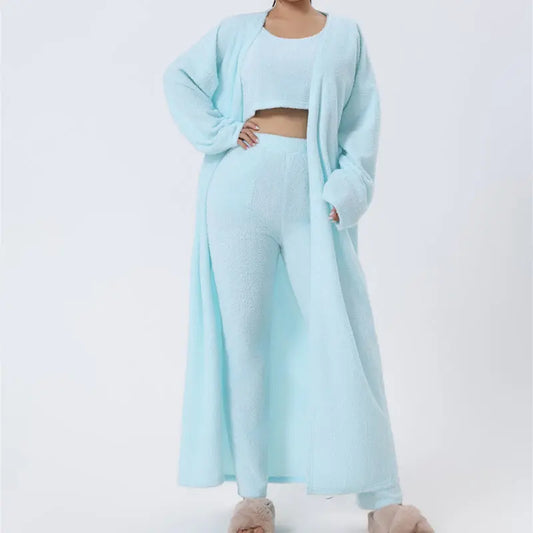 Gemütliches Schlafanzug-Set: 3-teiliges Lounge-Set für Damen, süße Loungewear für kalte Wintertage