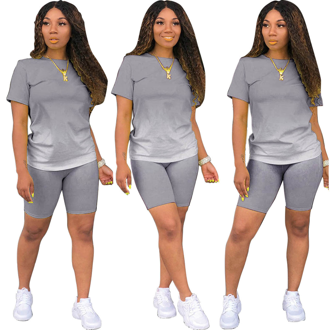 Freizeit-Gradienten-Kurzarm-Shorts Set