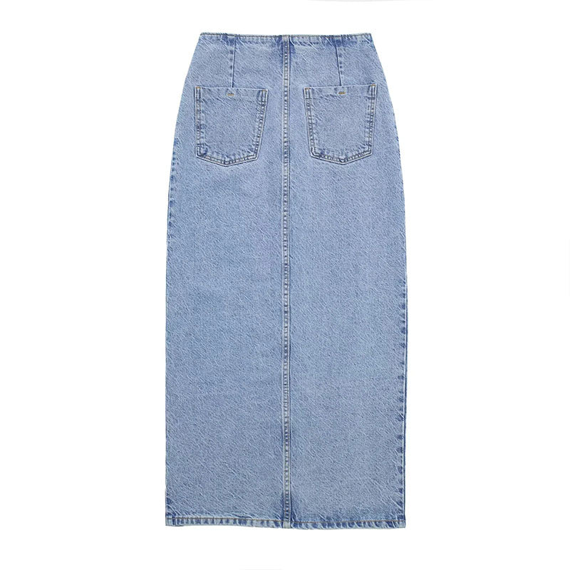 Hoch taillierter A-Linien-Schlitz-Denim-Rock für Damen